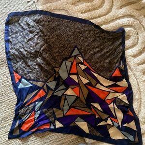 designer galeries lafayette paris silk scarf blue geometric pattern 25x25”square